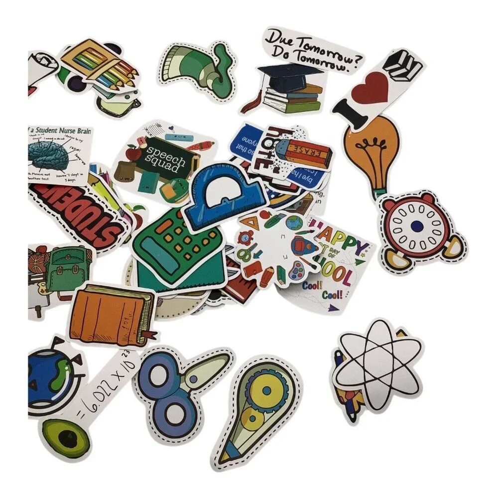 50Pcs Back To School Science Study Stickers Stationery‎ Decals For Water Bottles